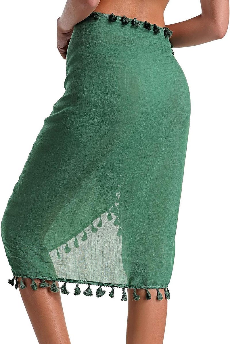 Eicolorte Store سارونغ شاطئي للنساء بغطاء سباحة شبه شفاف تنورة قصيرة مع خيوط مزخرفة - Image 4